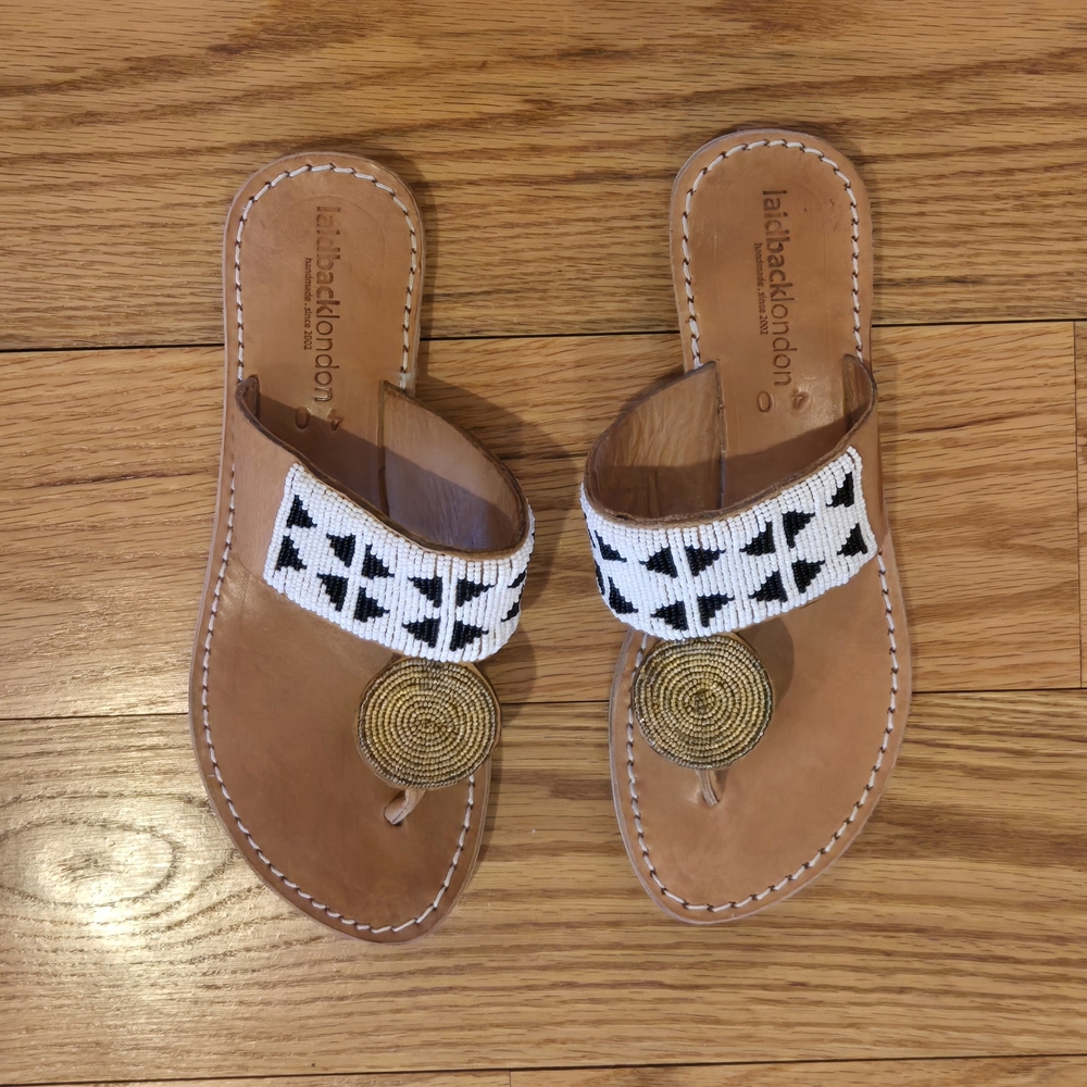 laidbacklondon by Anthropologie Black And White Beaded Sandals